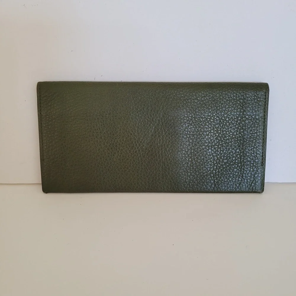Givenchy Paris Olive Green Pebbled Leather Long Bifold Wallet Mens Womens